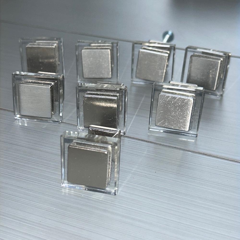 Glass Crystal silver square knobs drawer furniture pulls set of 8